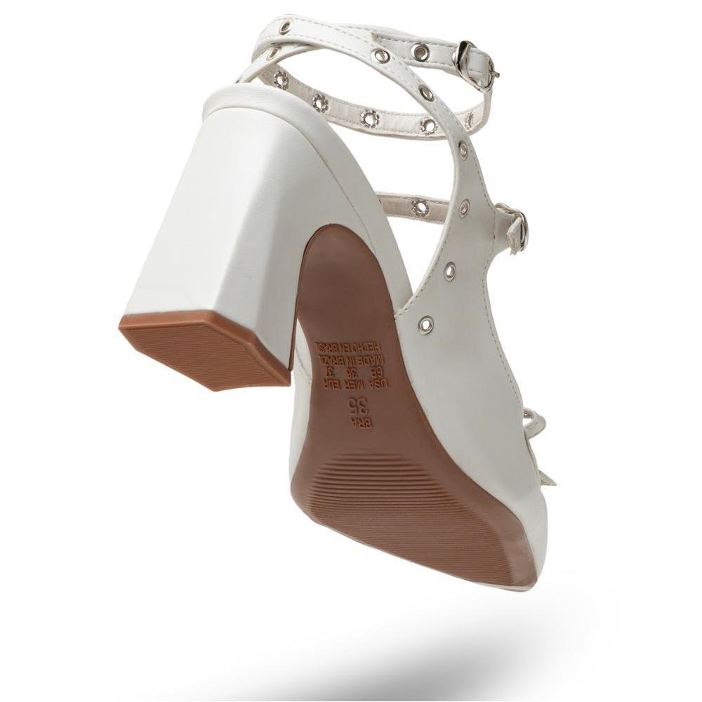Scarpin Feminino Salto Grosso Médio Bico Fino Fivela 4