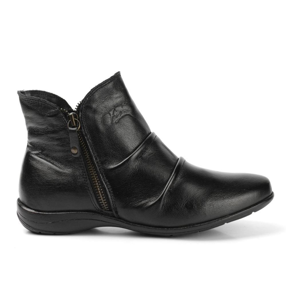 Bota Feminina Cano Curto Couro Confortável Antiderrapante Preto 4