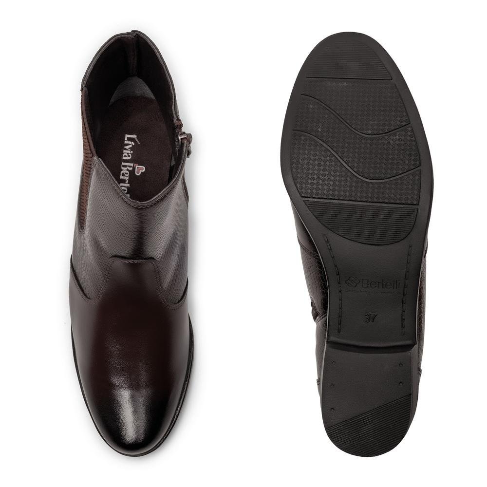 Bota Feminina Cano Curto Bico Redondo Elástico Salto Baixo Marrom 3