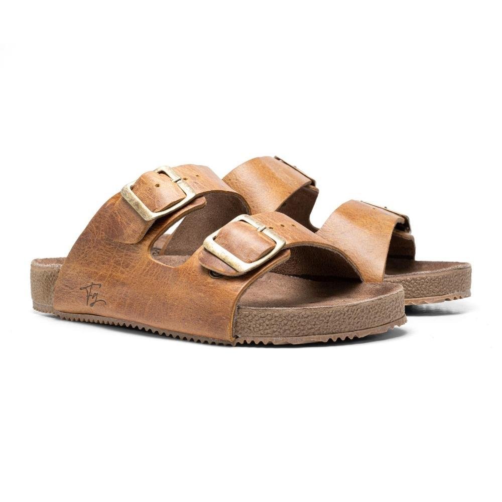 Sandália Masculina Feminina Papete Flatform Couro Fivela Marrom 2