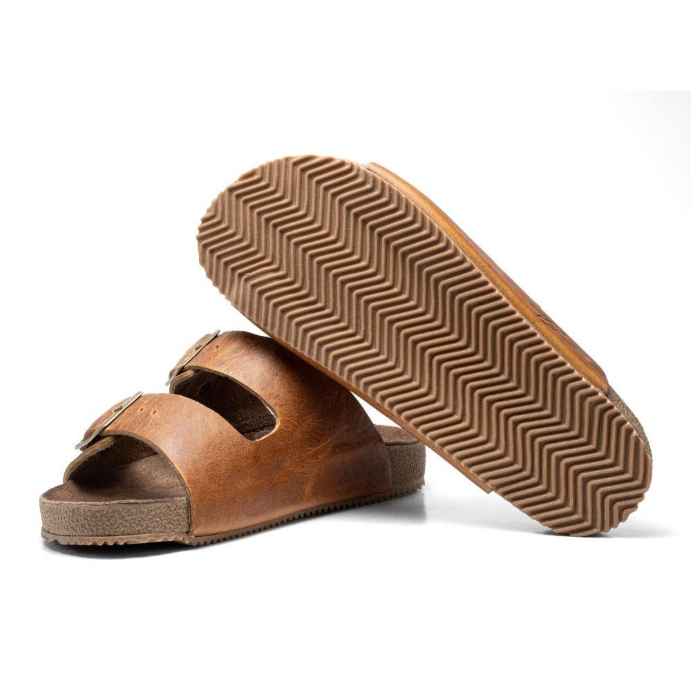 Sandália Masculina Feminina Papete Flatform Couro Fivela Marrom 3