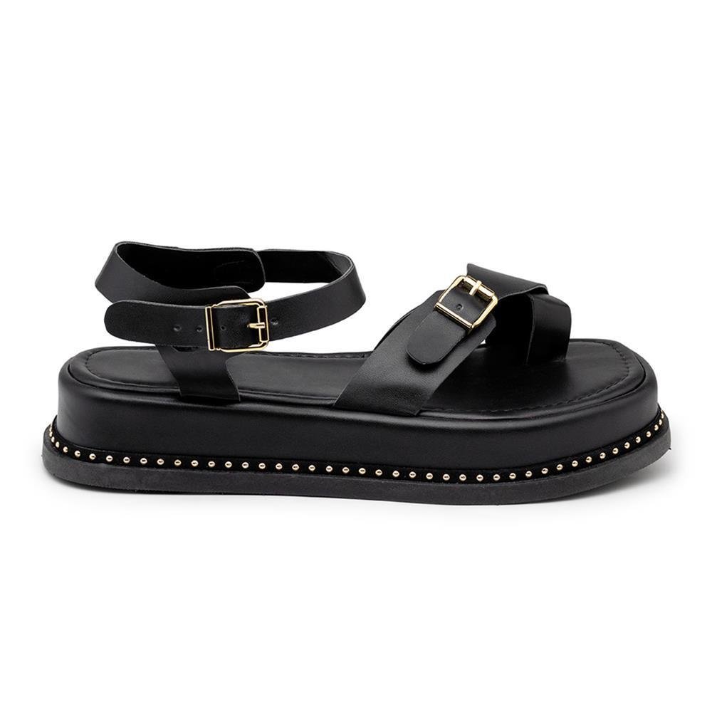 Papete Sandália Feminina Flatform Plataforma Tiras Fivela Preto 2