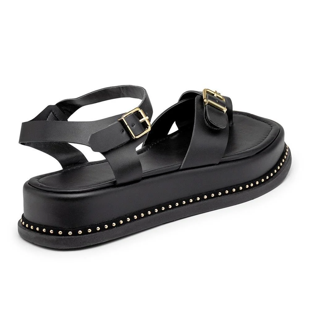 Papete Sandália Feminina Flatform Plataforma Tiras Fivela Preto 4