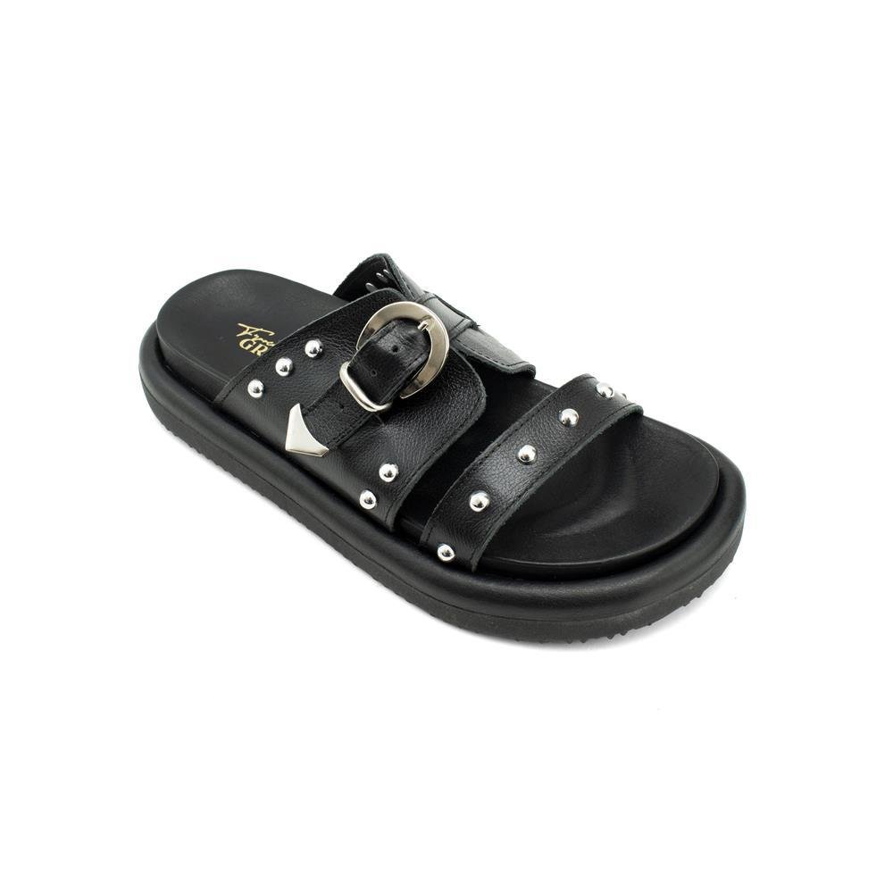 Papete Feminina Sandália Flatform Confortável Detalhe Metal Preto 1