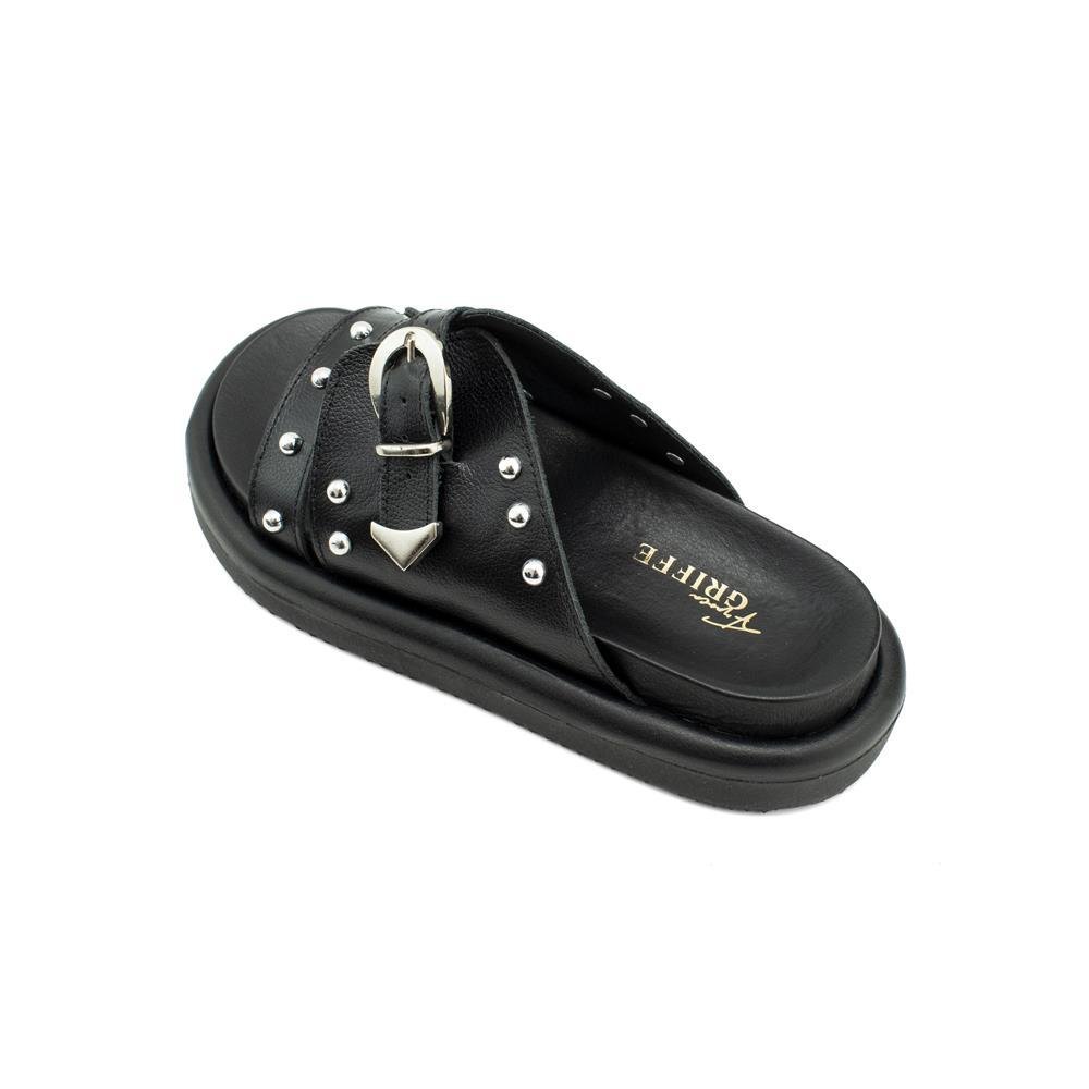 Papete Feminina Sandália Flatform Confortável Detalhe Metal Preto 4