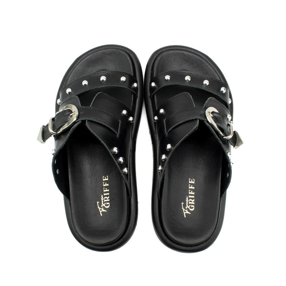 Papete Feminina Sandália Flatform Confortável Detalhe Metal Preto 5