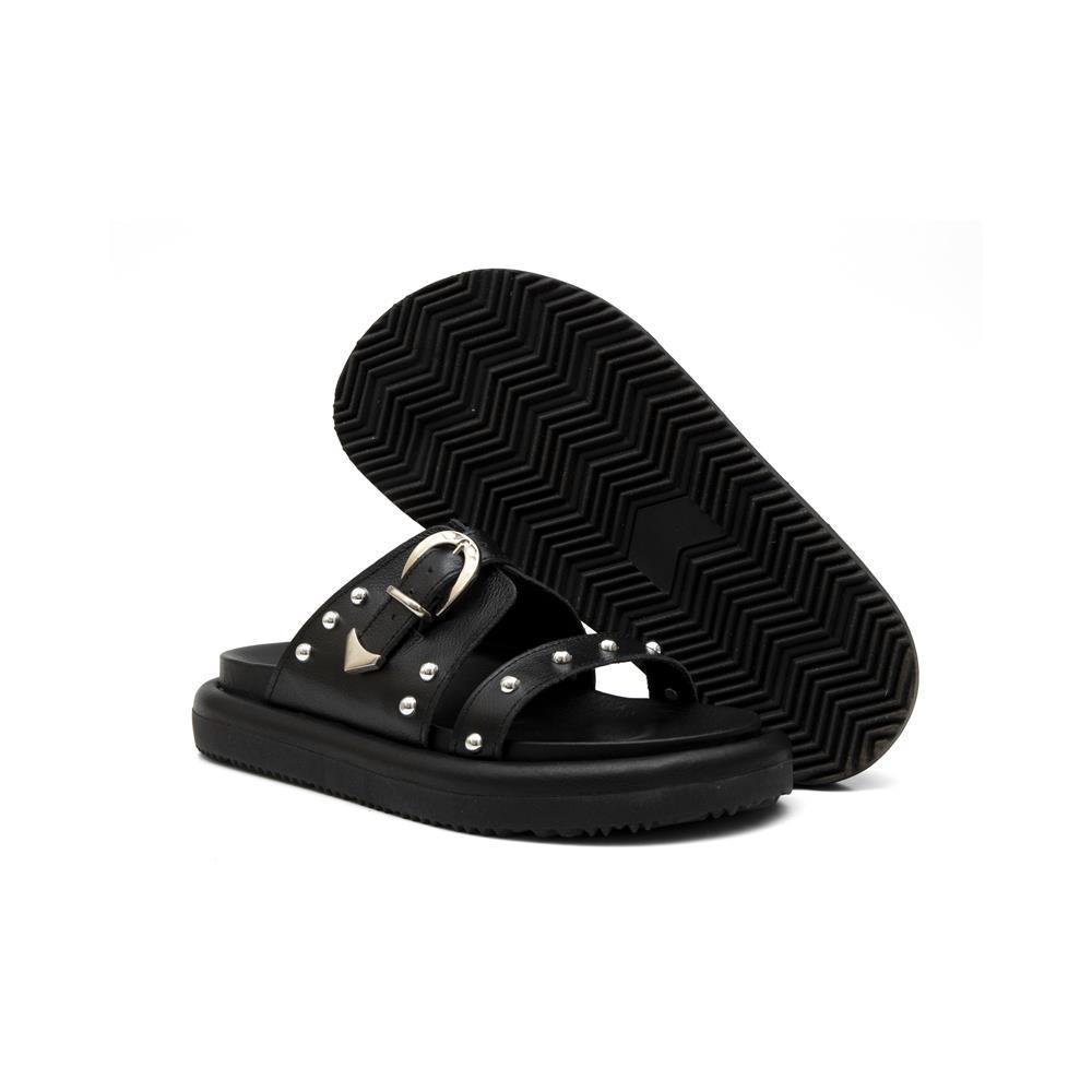 Papete Feminina Sandália Flatform Confortável Detalhe Metal Preto 6