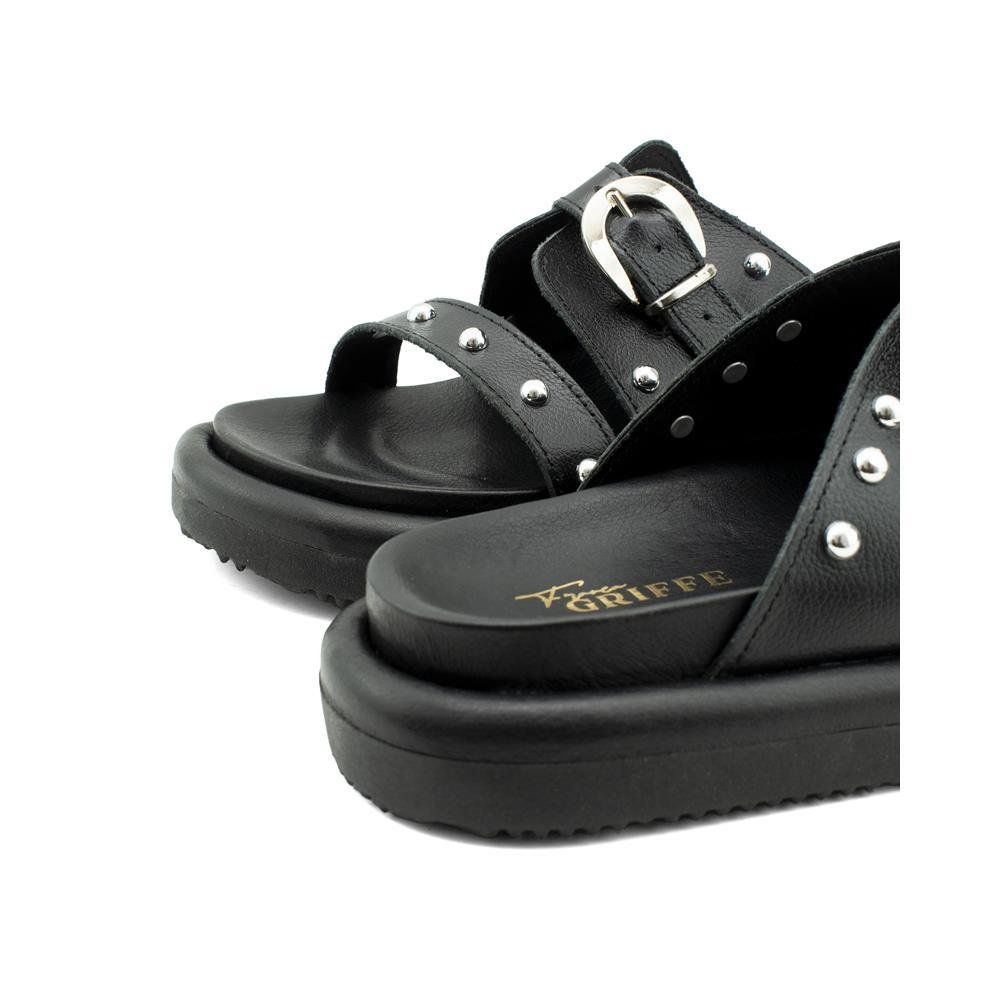 Papete Feminina Sandália Flatform Confortável Detalhe Metal Preto 7