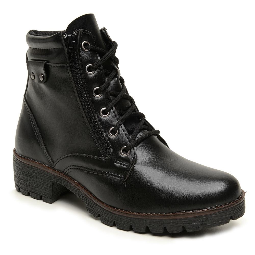 Bota Coturno Feminino Casual Solado Tratorado Moderno Preto 2