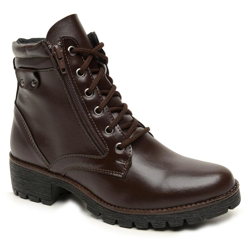 Bota Coturno Feminino Casual Solado Tratorado Moderno Marrom Escuro 2