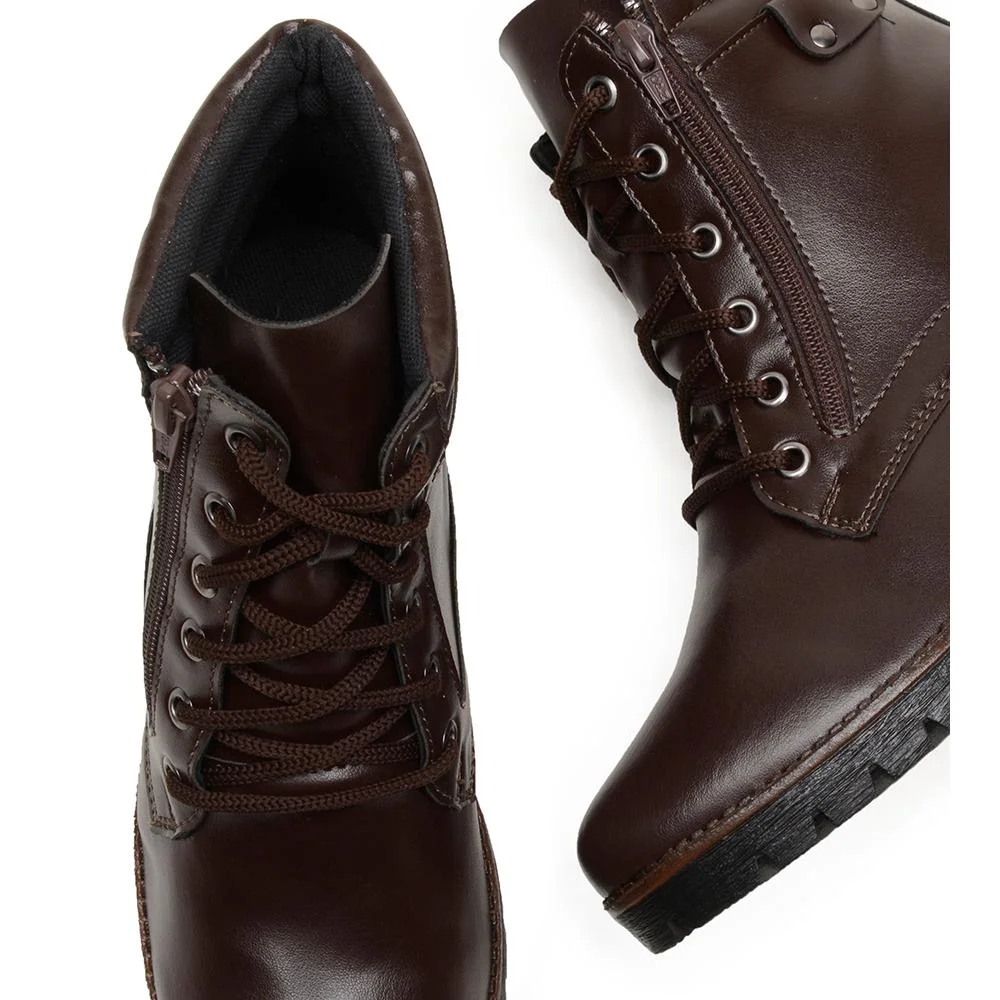 Bota Coturno Feminino Casual Solado Tratorado Moderno Marrom Escuro 4