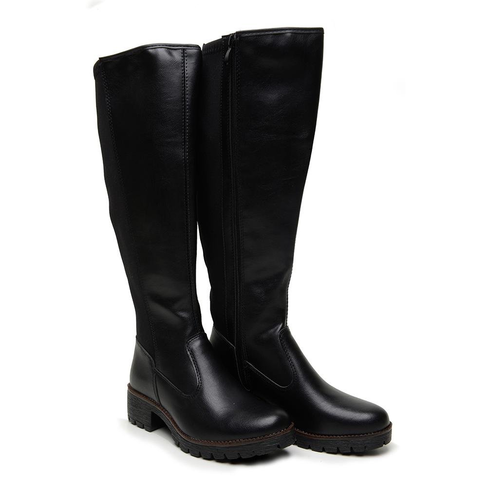 Bota Feminina Montaria Casual Cano Alto Solado Tratorado Preto 1