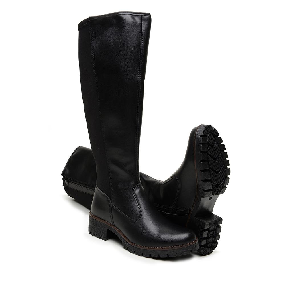 Bota Feminina Montaria Casual Cano Alto Solado Tratorado Preto 2