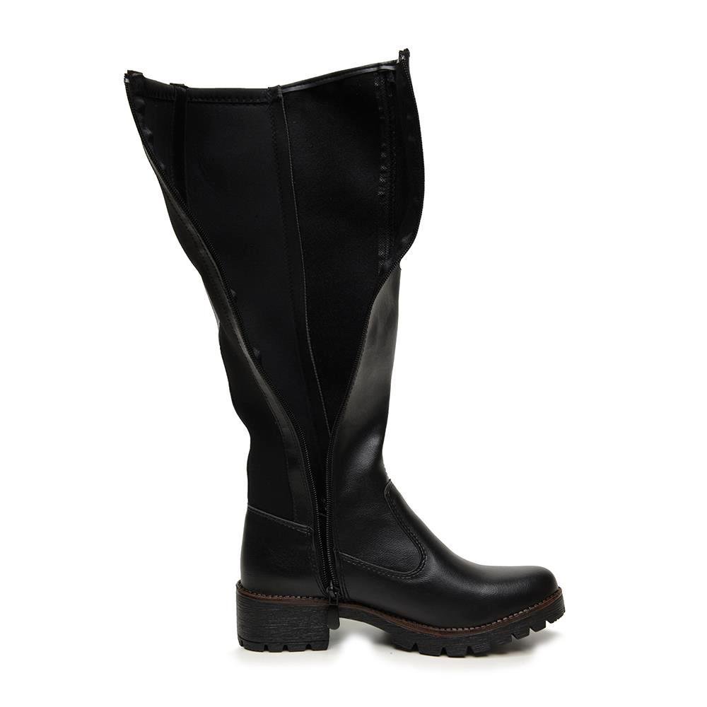 Bota Feminina Montaria Casual Cano Alto Solado Tratorado Preto 4