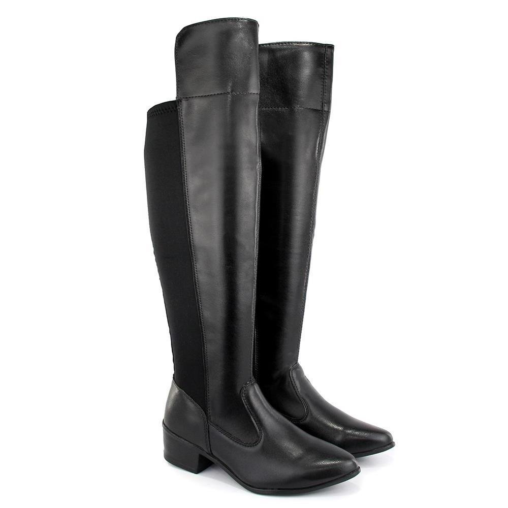 Bota Feminina Montaria Casual Cano Alto Elástico Conforto Preto 2