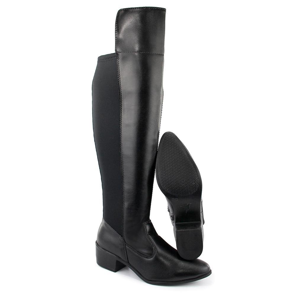 Bota Feminina Montaria Casual Cano Alto Elástico Conforto Preto 3
