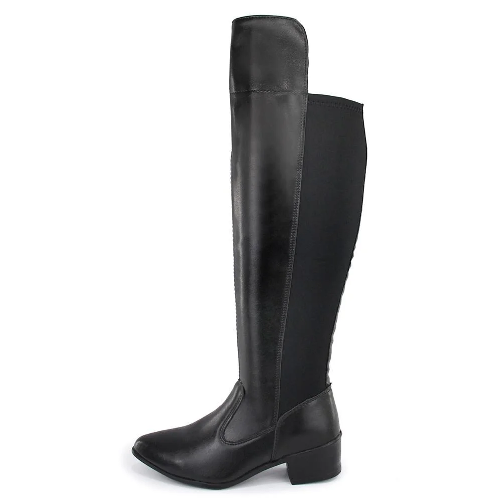 Bota Feminina Montaria Casual Cano Alto Elástico Conforto Preto 4