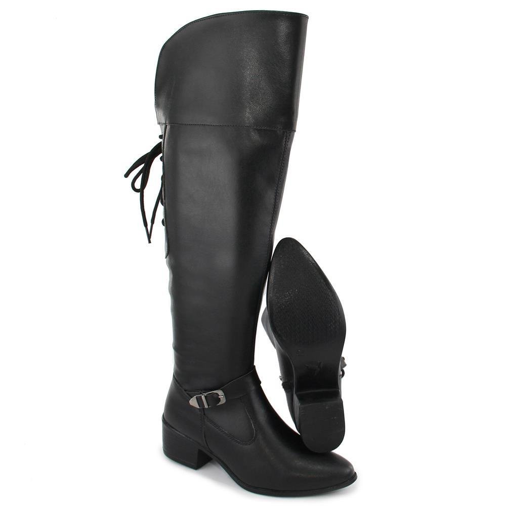 Bota Feminina Over The Knee Casual Fechamento Zíper Moderna Preto 3
