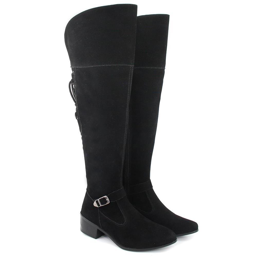 Bota Feminina Over The Knee Casual Fechamento Zíper Moderna Preto 2