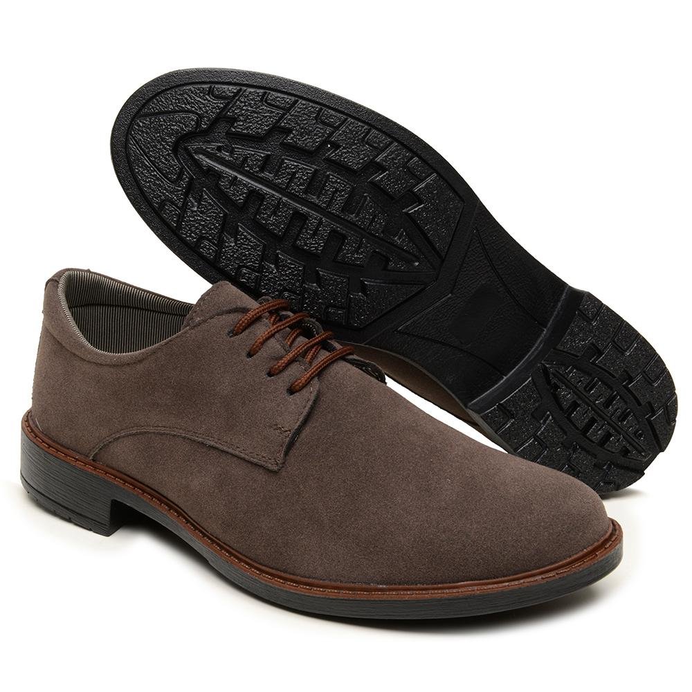 Sapato Casual Masculino Camurça Moderno Cadarço Liso Marrom 4