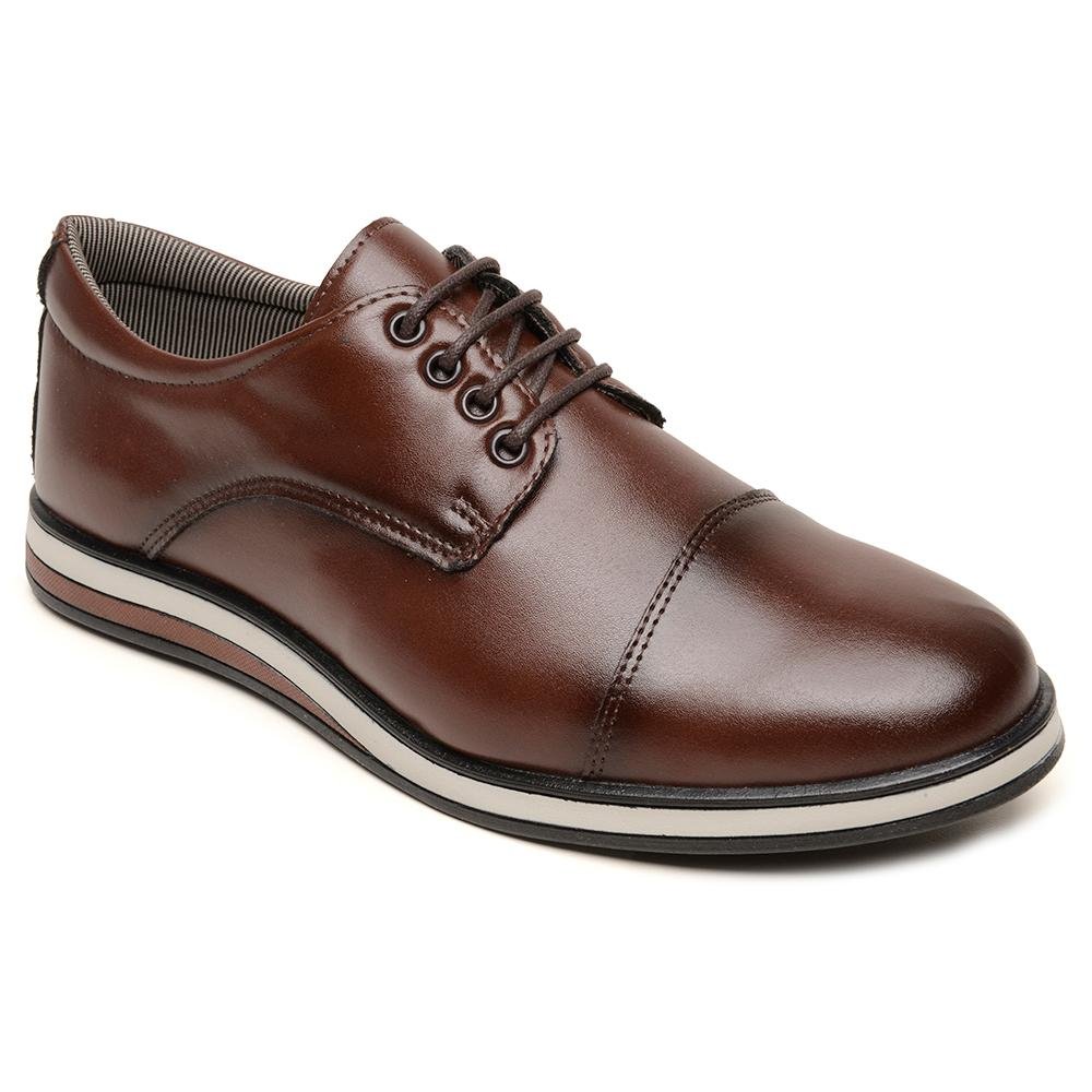 Sapato Oxford Casual Masculino Cadarço Solado Borracha Marrom Claro