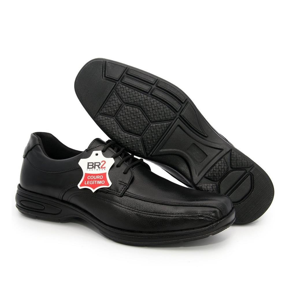 Sapato Social Masculino Couro Cadarço Bico Quadrado Casual Preto 4