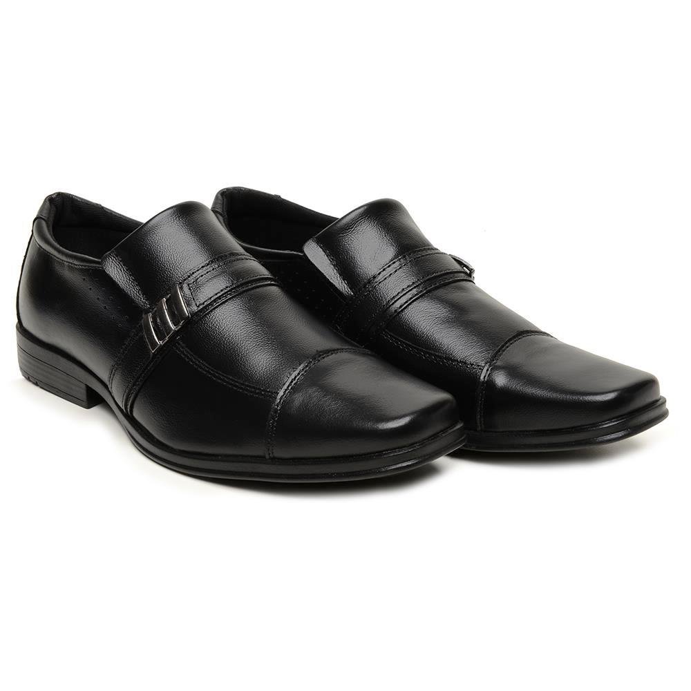 Sapato Social Masculino Couro Moderno Bico Quadrado Casual Preto 1