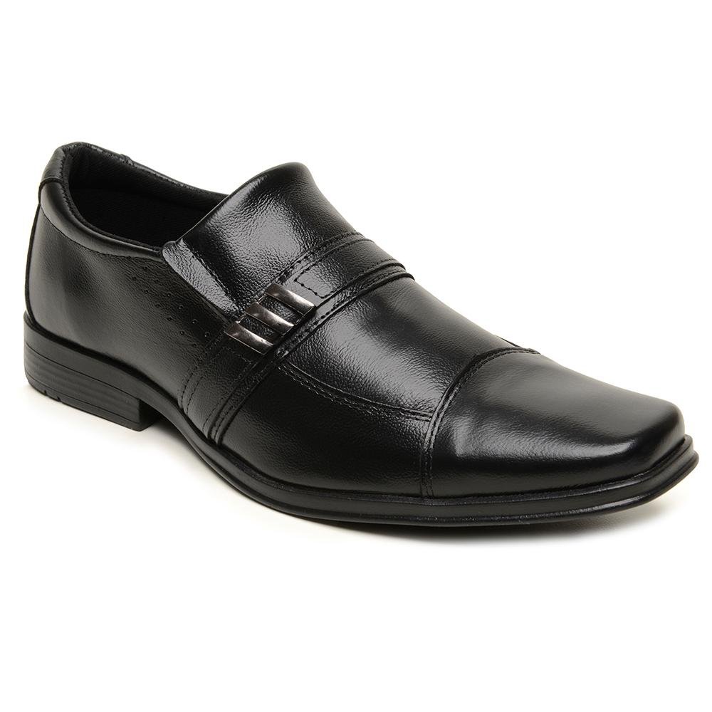 Sapato Social Masculino Couro Moderno Bico Quadrado Casual Preto 2