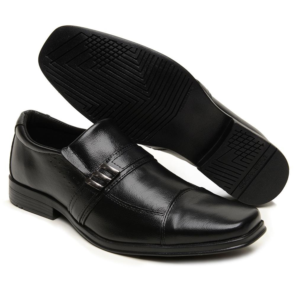 Sapato Social Masculino Couro Moderno Bico Quadrado Casual Preto 4