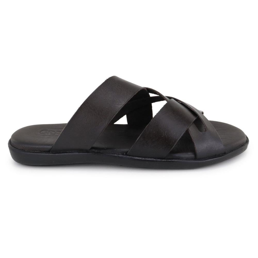 Chinelo Masculino Couro Com Tiras Confortável Resistente Café 2