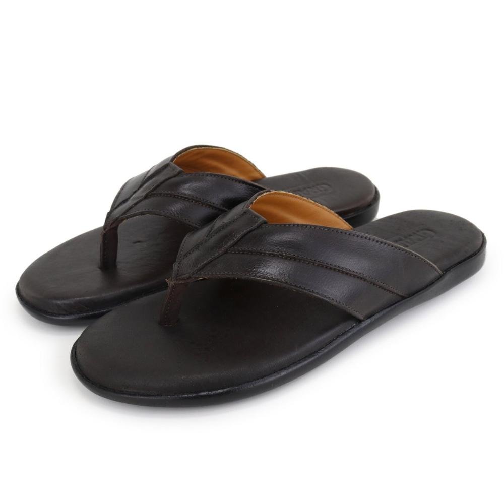 Chinelo de Dedo Couro Masculino Confortável Resistente Café 1