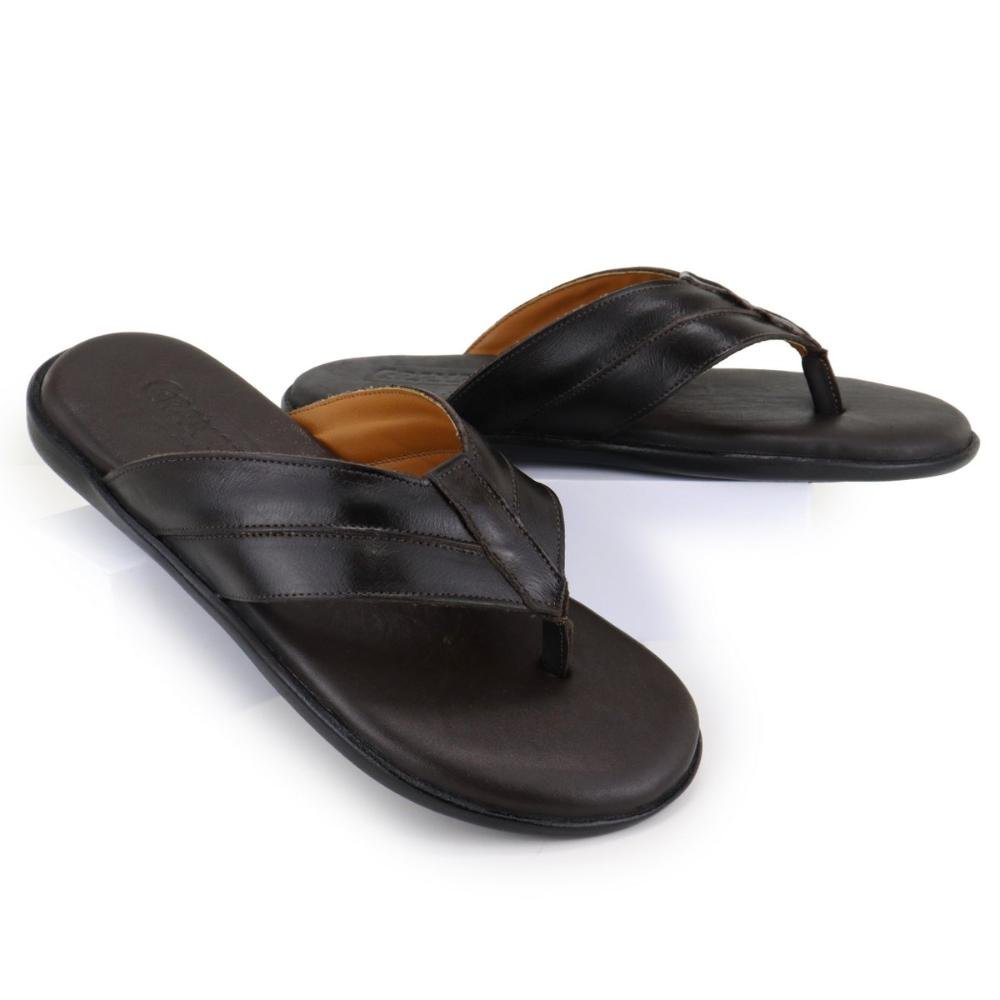 Chinelo de Dedo Couro Masculino Confortável Resistente Café 3