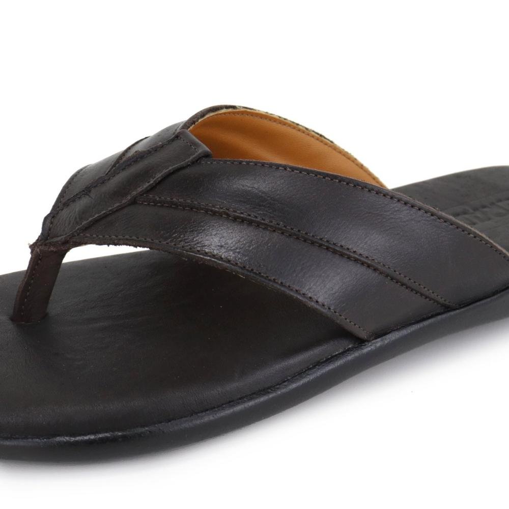 Chinelo de Dedo Couro Masculino Confortável Resistente Café 5