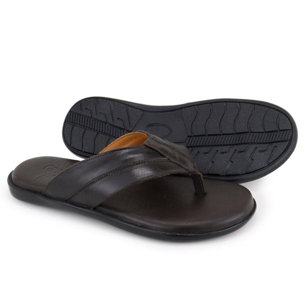 Chinelo de Dedo Couro Masculino Confortável Resistente Café 6