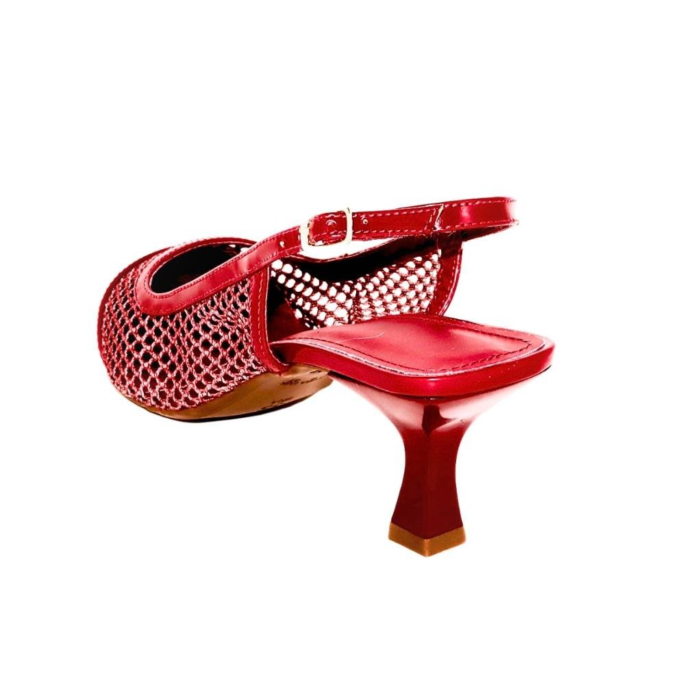 Scarpin Slingback Bico Fino Salto Médio Tela Confortável Vermelho 2