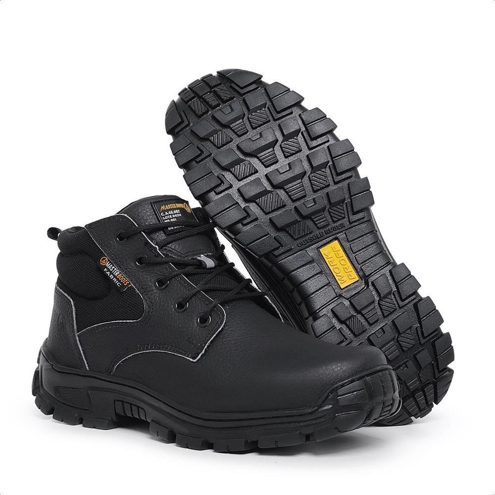 Coturno Masculino Couro Segurança Trabalho Proteção Preto 2