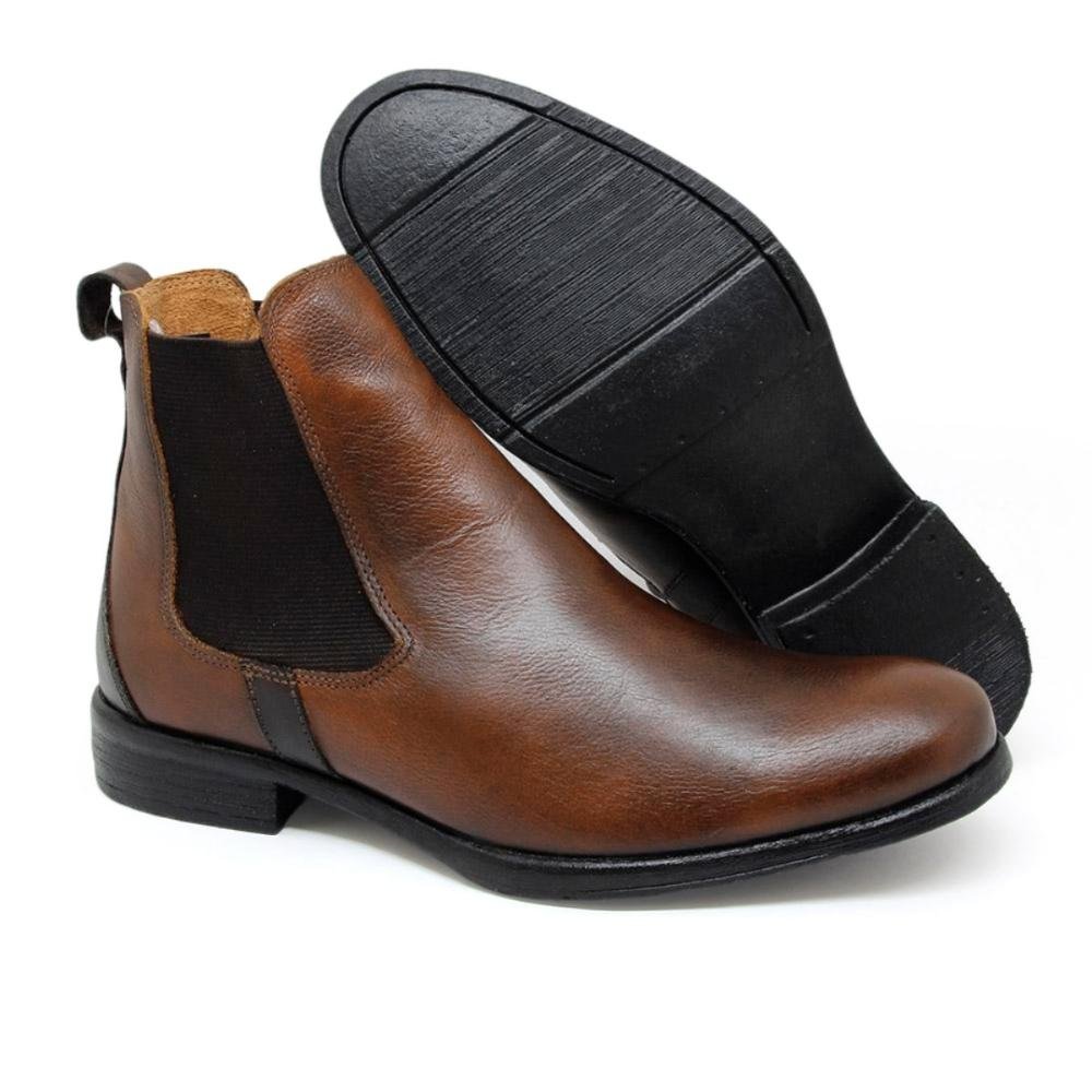Bota Chelsea Masculina Couro Tan Roma Conforto Dia a Dia Marrom 3