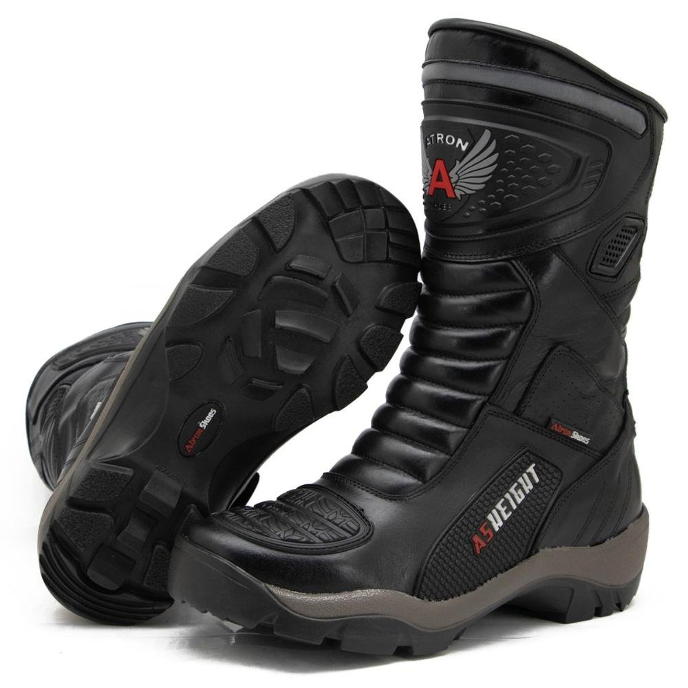 Bota Motociclista Masculina Couro Cano Alto Proteção Preto 4