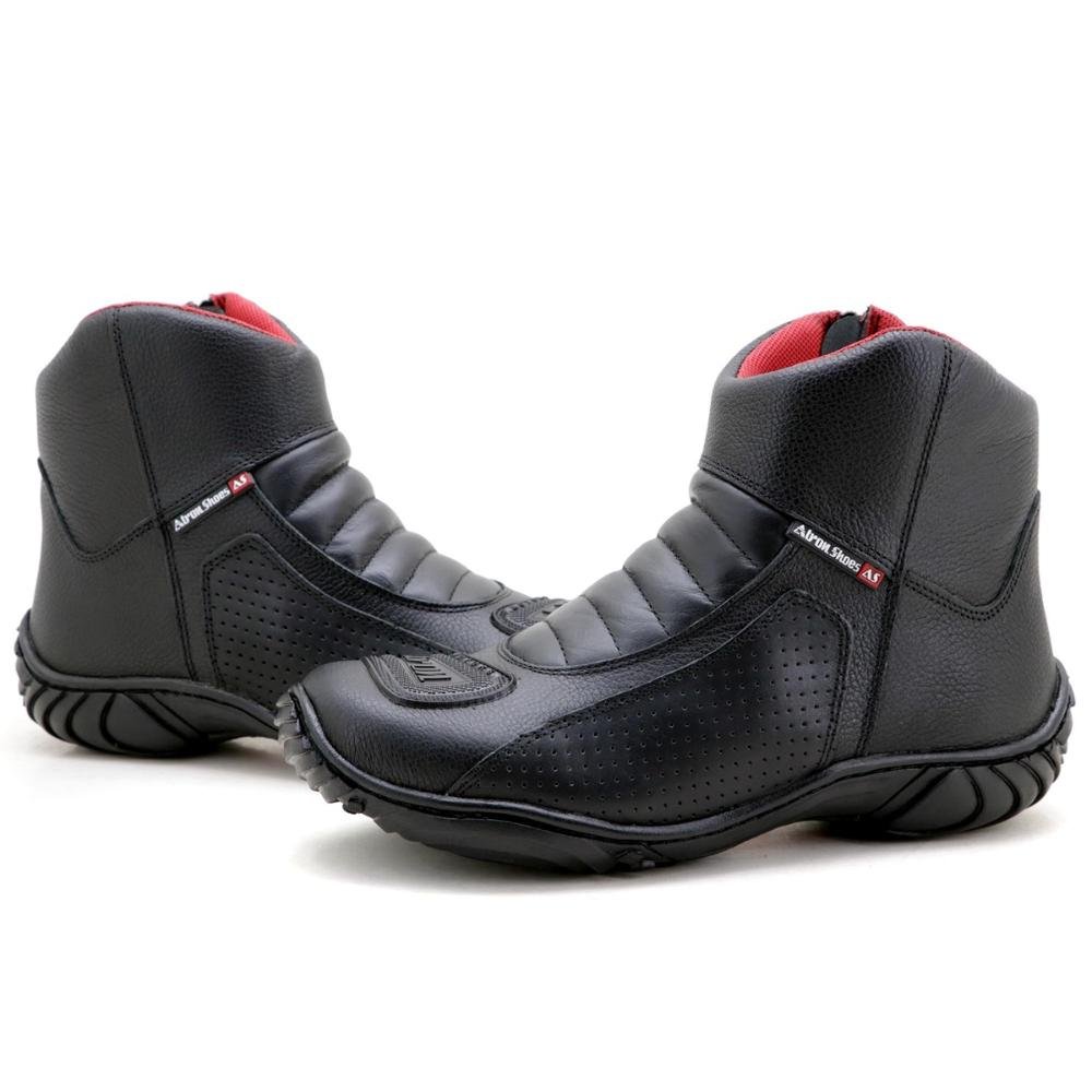Bota Motociclista Masculina Couro Impermeável Conforto Preto 2