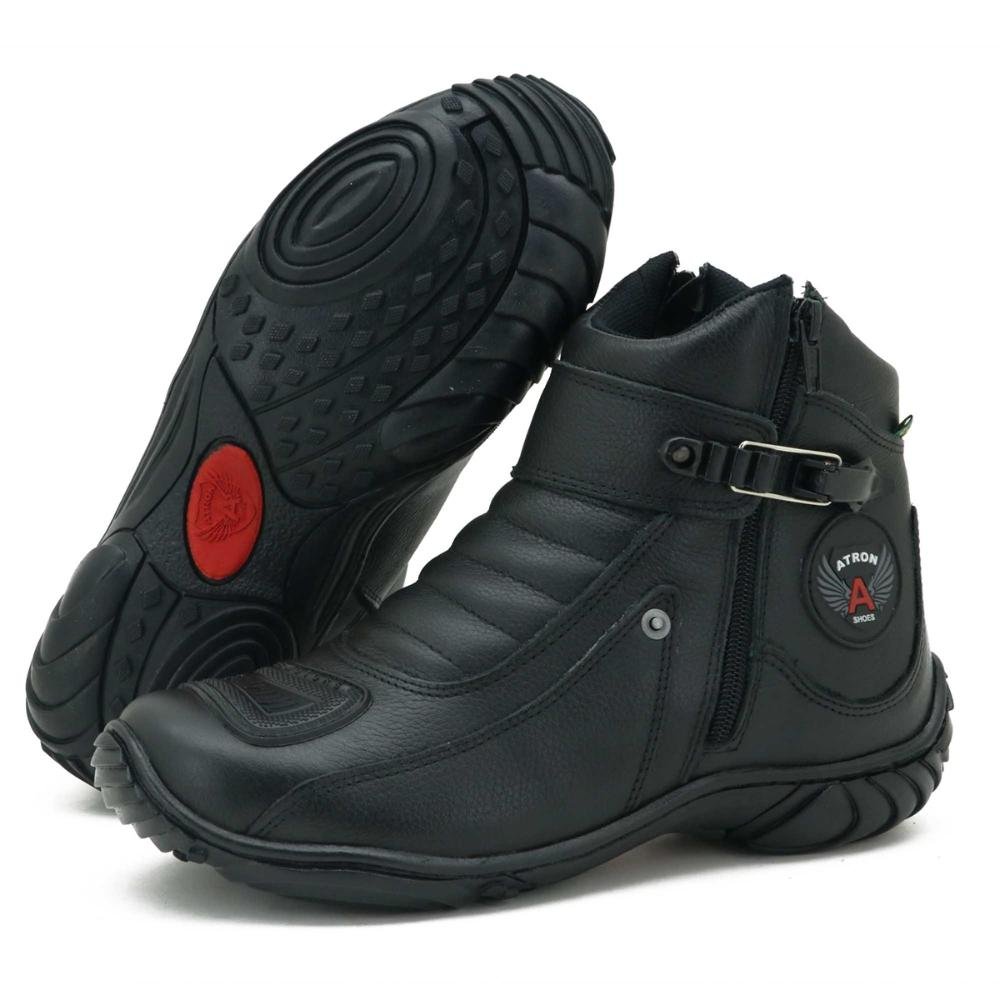 Bota Motociclista Masculina Couro Proteção e Conforto Preto 4