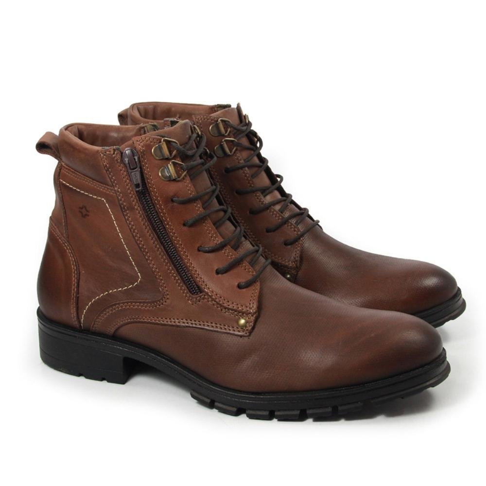 Coturno Masculino Couro Rocker Cadarço Ziper Lateral Marrom 2