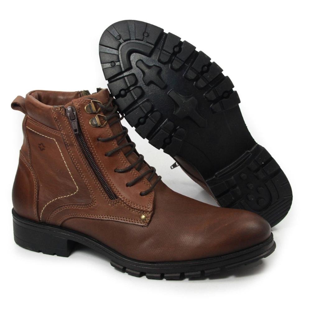 Coturno Masculino Couro Rocker Cadarço Ziper Lateral Marrom 3