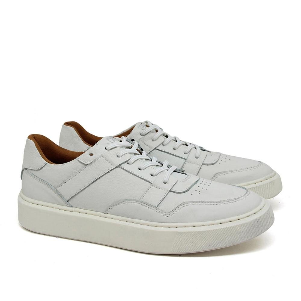 Tênis Casual Detroit Masculino Couro Confortavel Casual Branco 2