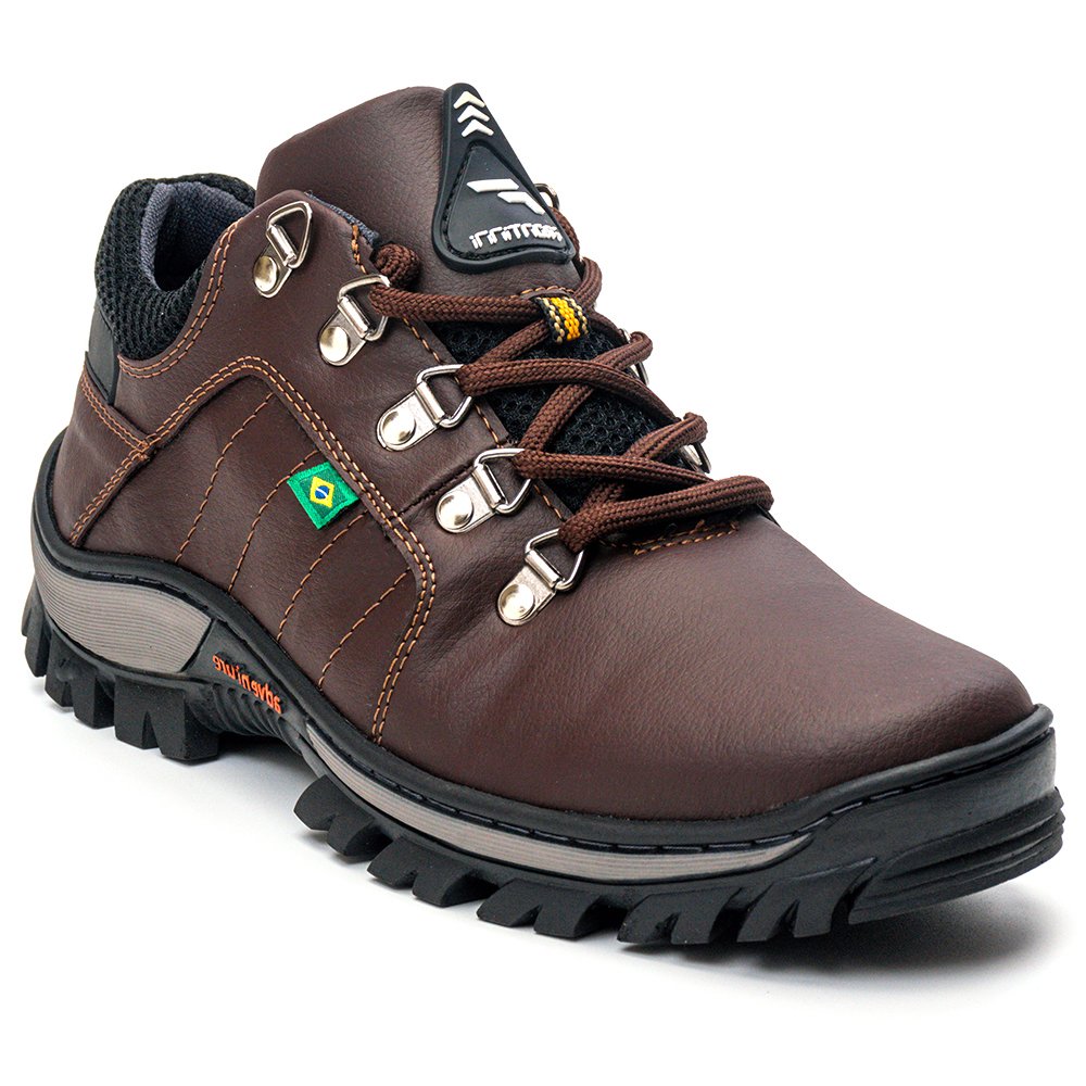 Bota Coturno Adventure Frontinni Cano Curto Detalhes Costuras e Sola Tratorada Marrom 2