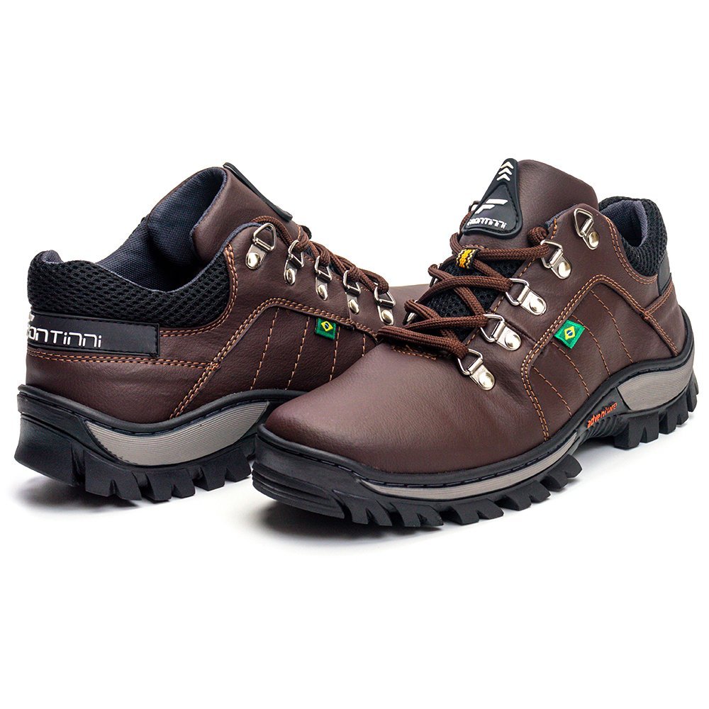 Bota Coturno Adventure Frontinni Cano Curto Detalhes Costuras e Sola Tratorada Marrom 4