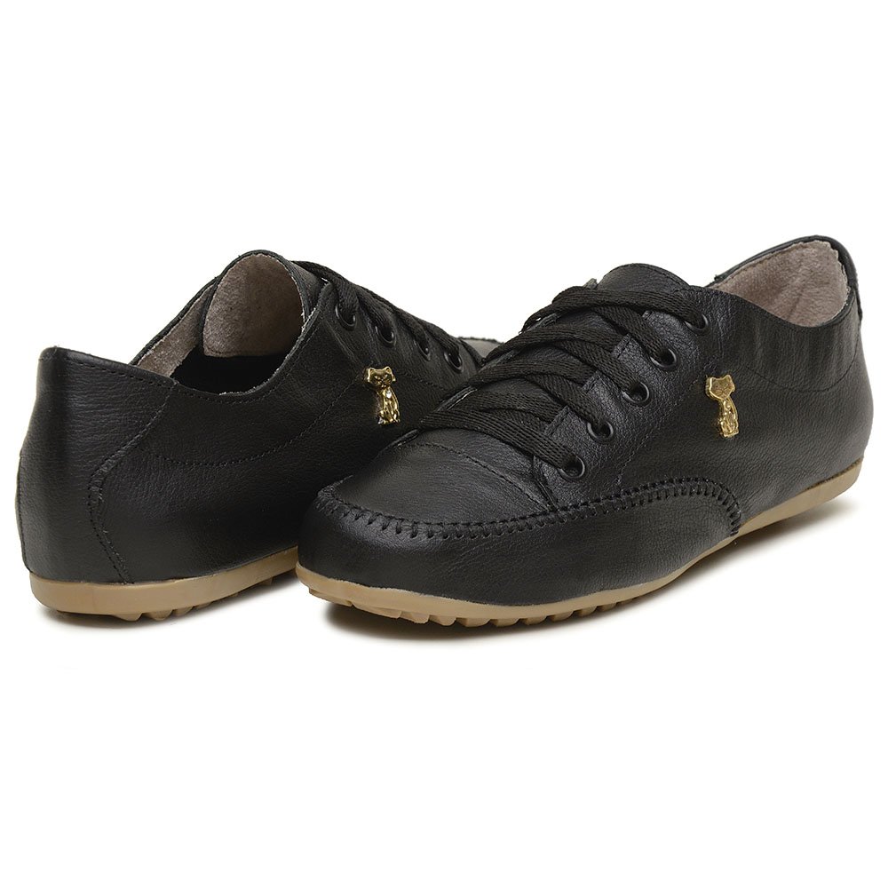 Tenis Sapatênis Casual Krn Shoes em Couro com Cadarço e Detalhe em Costura Preto 2