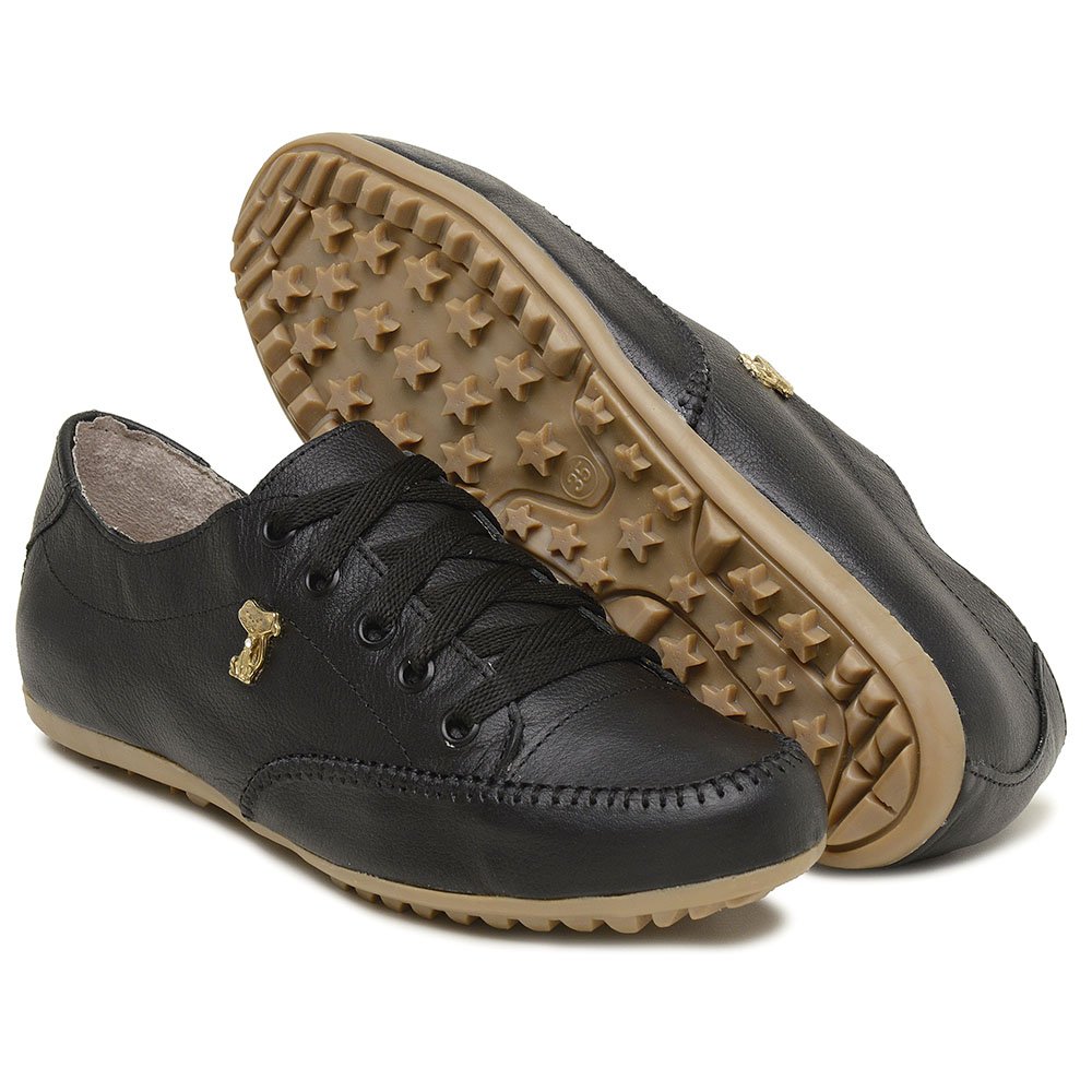 Tenis Sapatênis Casual Krn Shoes em Couro com Cadarço e Detalhe em Costura Preto 4