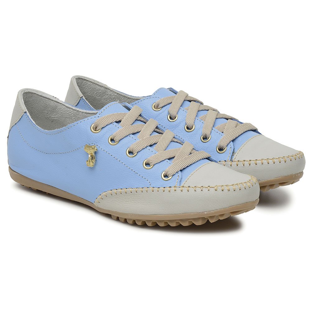 Tenis Sapatênis Casual Krn Shoes em Couro com Cadarço e Detalhe em Costura Azul 1