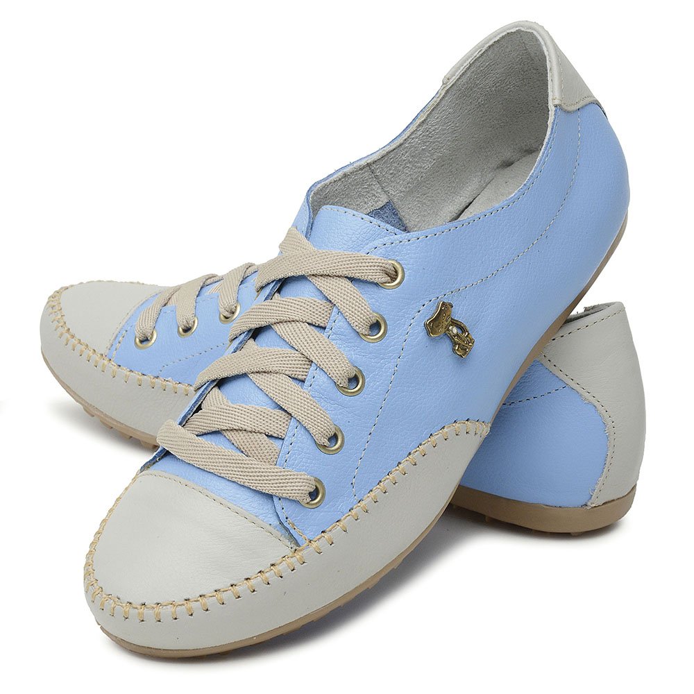 Tenis Sapatênis Casual Krn Shoes em Couro com Cadarço e Detalhe em Costura Azul 3