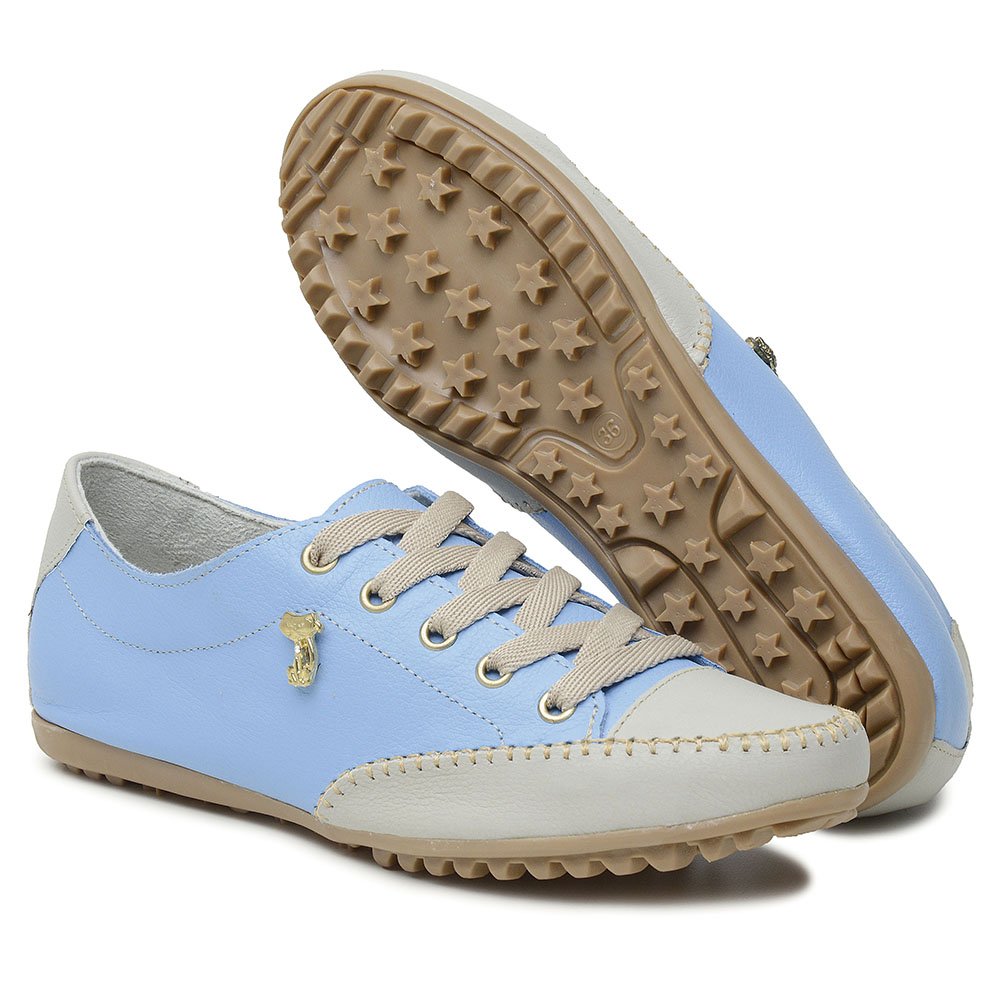 Tenis Sapatênis Casual Krn Shoes em Couro com Cadarço e Detalhe em Costura Azul 4